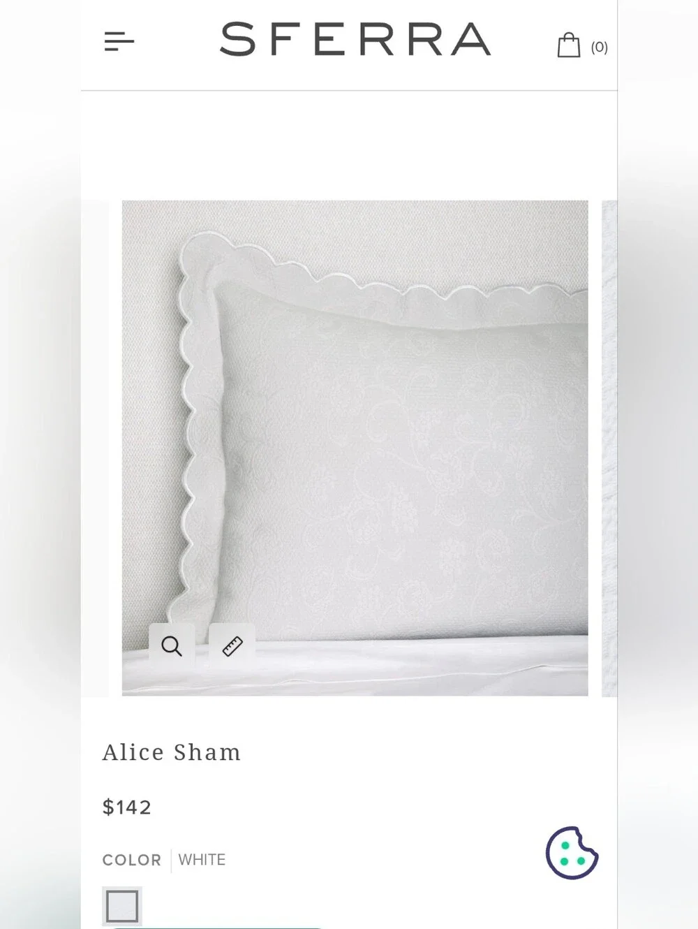 SFERRA 100% Cotton White Alice Coverlet + 2 Euro Shams With Scalloped Edges